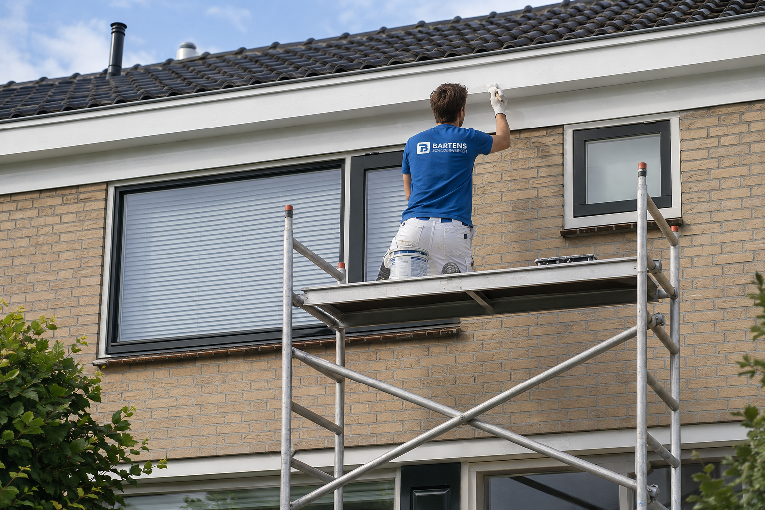 Martijn van Bartens Schilderwerken aan het werk op de steiger